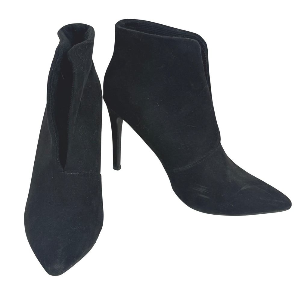 JustFab Miley Black Faux Suede V-Cut Pointed Toe Stiletto Ankle Boots Womens 8.5